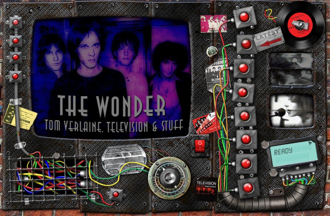 The original Wonder home page: a rusty control panel with a purple-tinted TV screen showing Television, titled The Wonder: Tom Verlaine, Television & Stuff